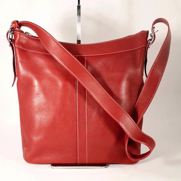 Coach Handbags - Coach Legacy Slim Red Leather Bag w/Silver Accents & Contrast Stitching